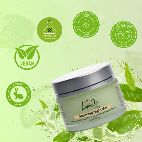 Green Tea Night Gel | With Aloe Vera & Willow Bark Extract | 50g - Image 3